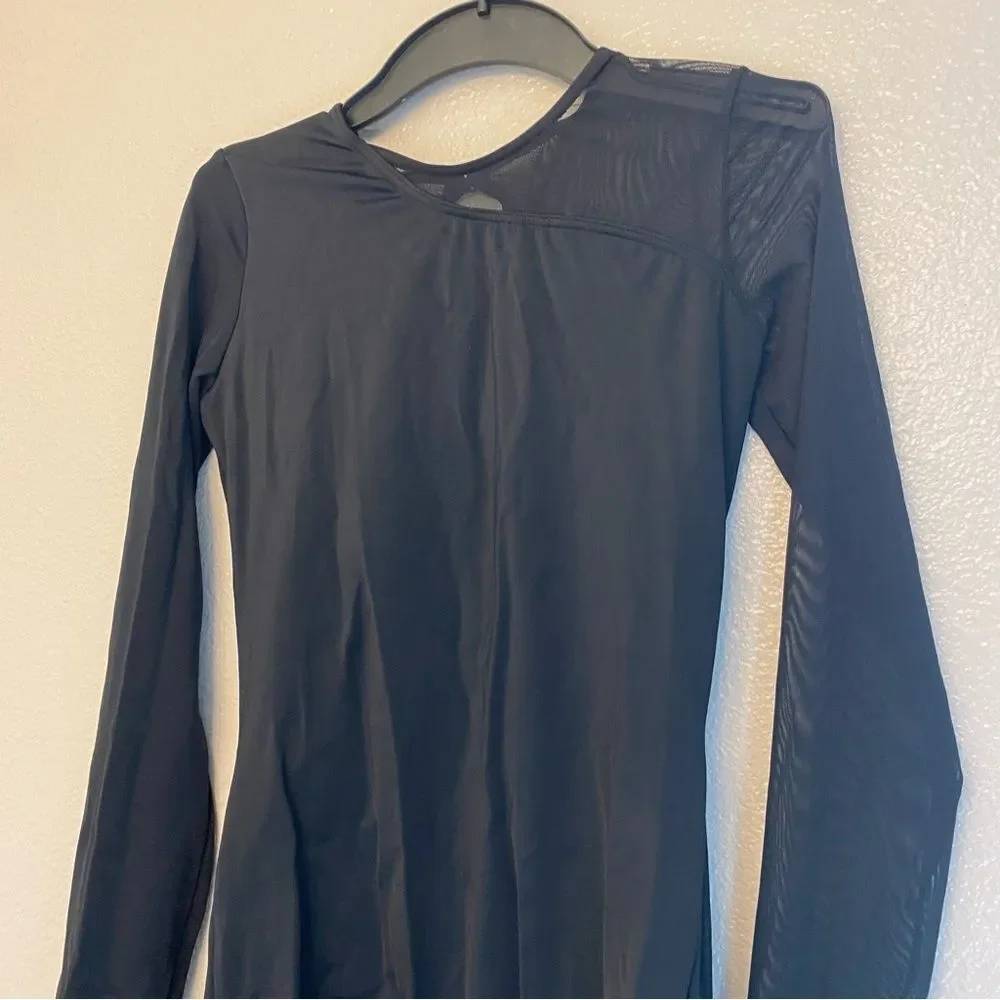 Weissman Balera dance costume black maxi dress long sleeve 14423 MA Medium adult